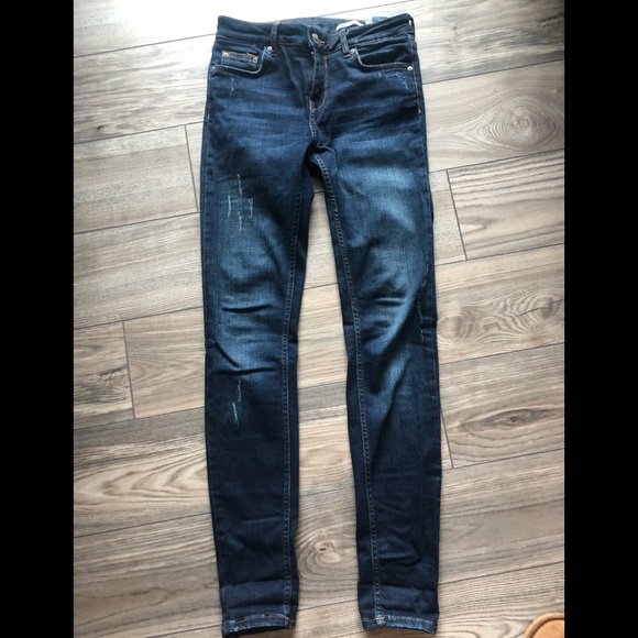 Zara Dark Rinse Distressed Stretch Denim - Picture 1 of 3